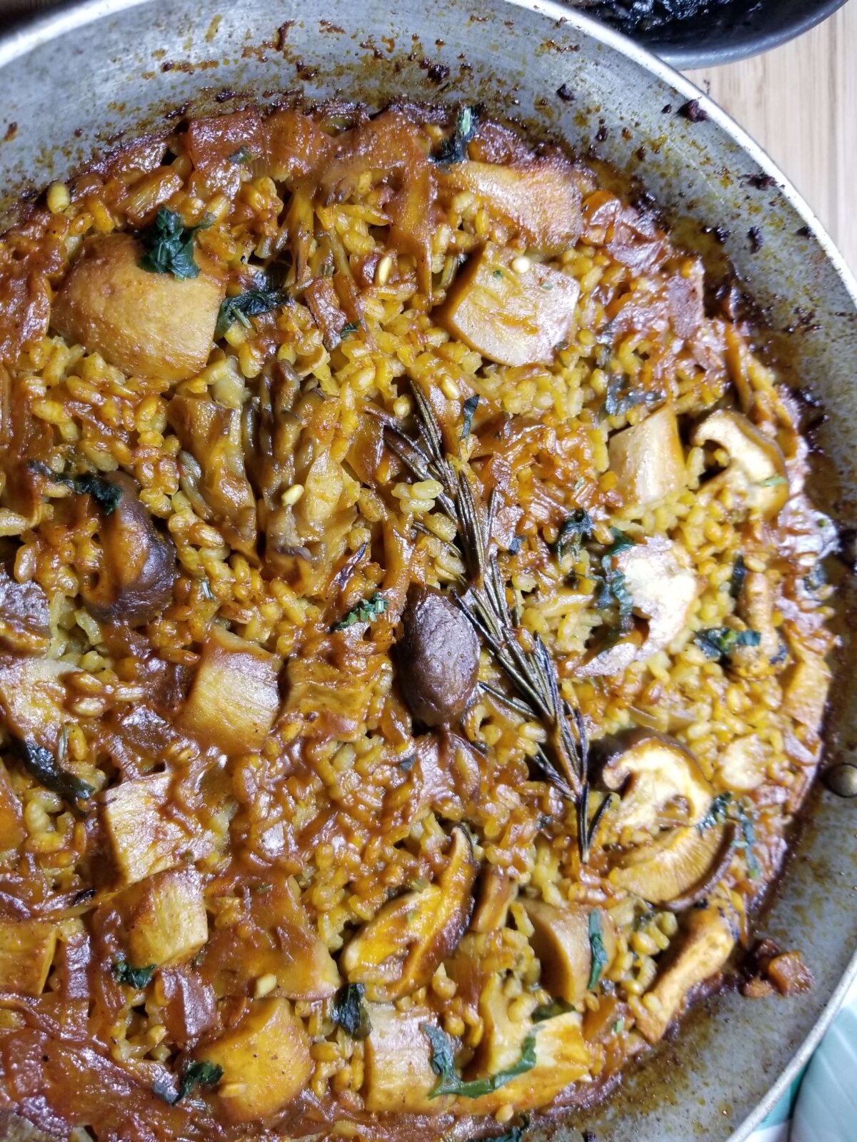 delicious risotto with mushrooms in a pan