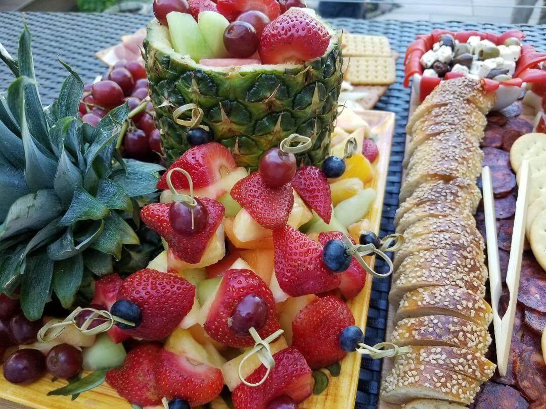 beautifully arranged fruits and bread slices