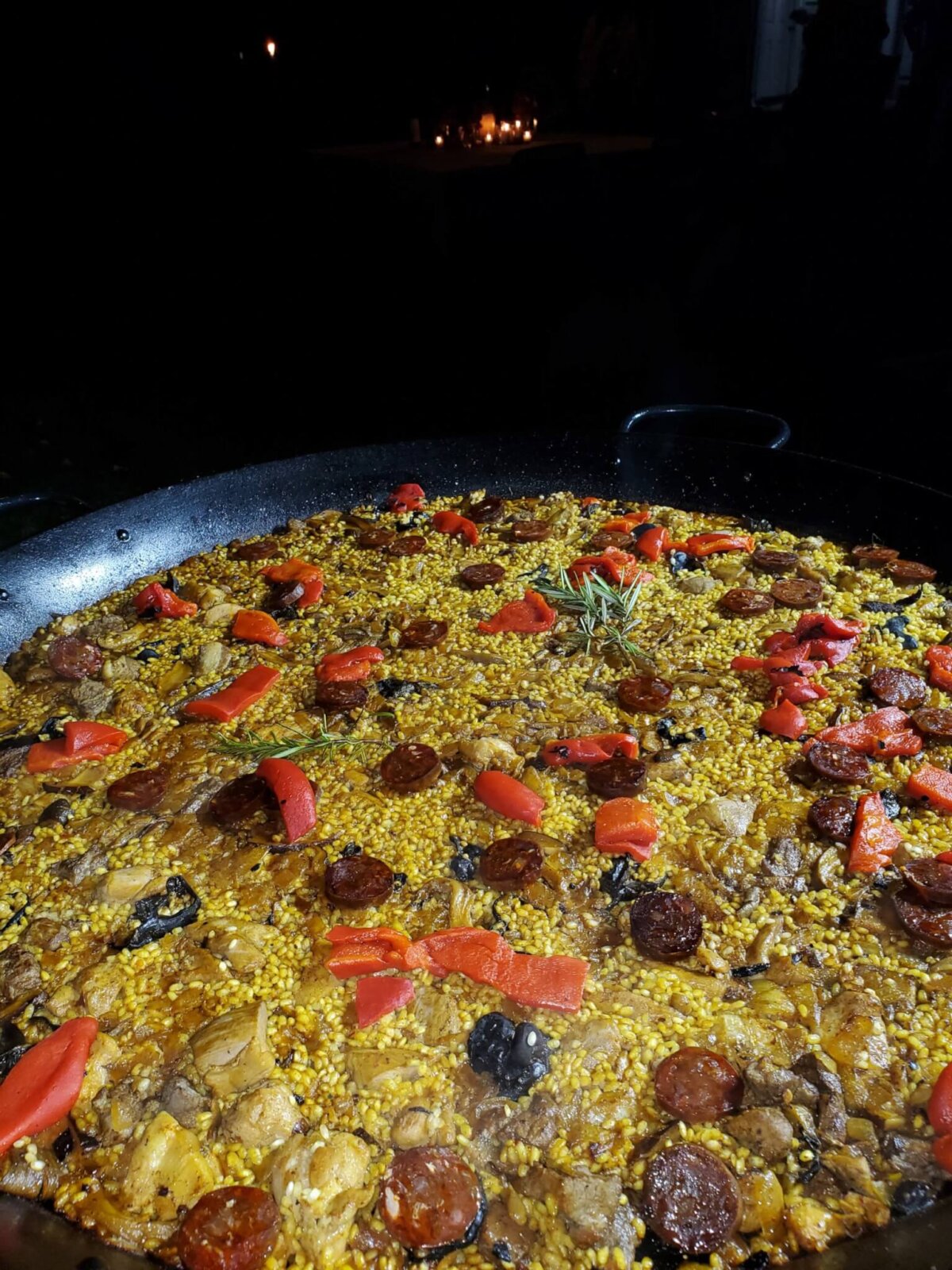 Closeup shot of the Paella pot with veggies